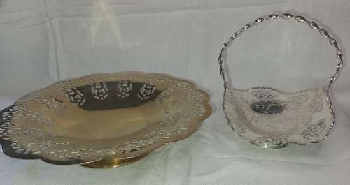TWO VINTAGE SILVER PLATED SERVING DISHES SOLD AS IS