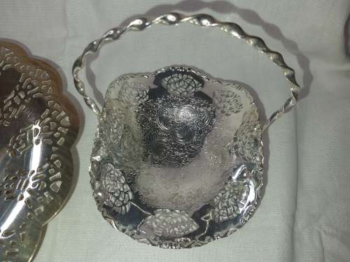 TWO VINTAGE SILVER PLATED SERVING DISHES SOLD AS IS