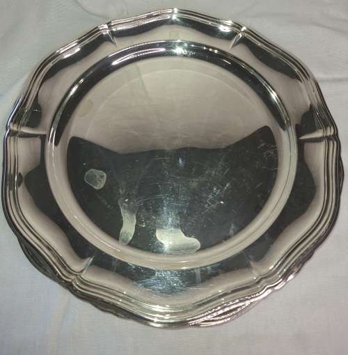 SET OF TWO SILVER PLATED DINNER PLATES STAMPED SPB MADE IN SWEDEN