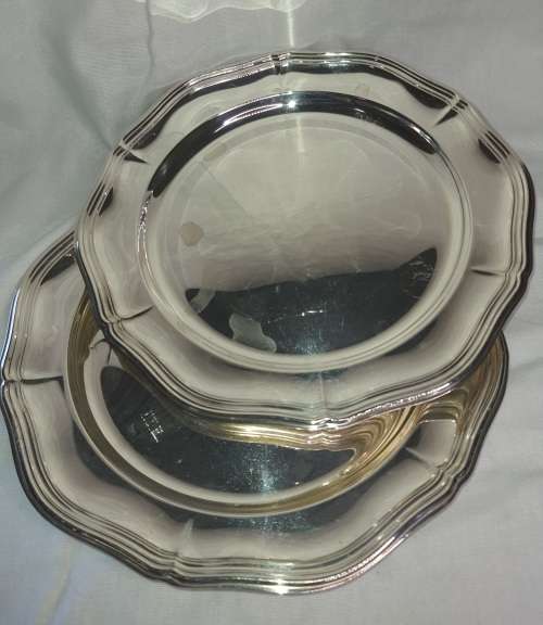 SET OF TWO SILVER PLATED DINNER PLATES STAMPED SPB MADE IN SWEDEN