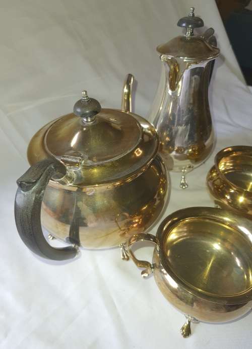 A VINTAGE TEA SET EPNS SOLD AS IS NO TRAY