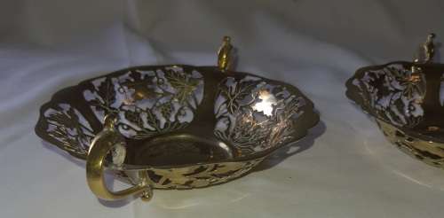 A PAIR OF VINTAGE SILVER SWEETS TRAYS IN RELATIVE GOOD CONDITION SOLD AS IS