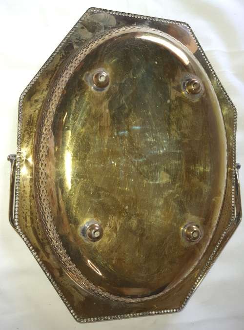 A VINTAGE SERVING TRAY SILVER PLATED SOLD AS IS