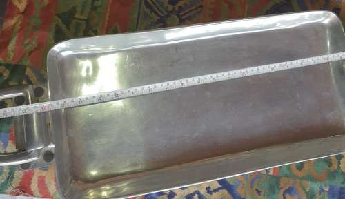 A VINTAGE CAST ALLUMINIUM ALLOY 28` HANDLE TO HANDLE SERVING RECTANGULAR PLATTER