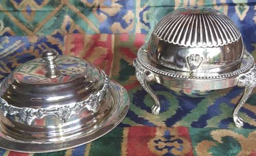 2 VINTAGE EPNS  ORNATE EDWARDIAN STYLE BUTTER BOWLS SOLD AS IS