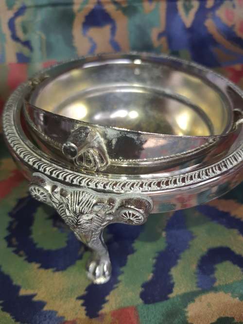2 VINTAGE EPNS  ORNATE EDWARDIAN STYLE BUTTER BOWLS SOLD AS IS