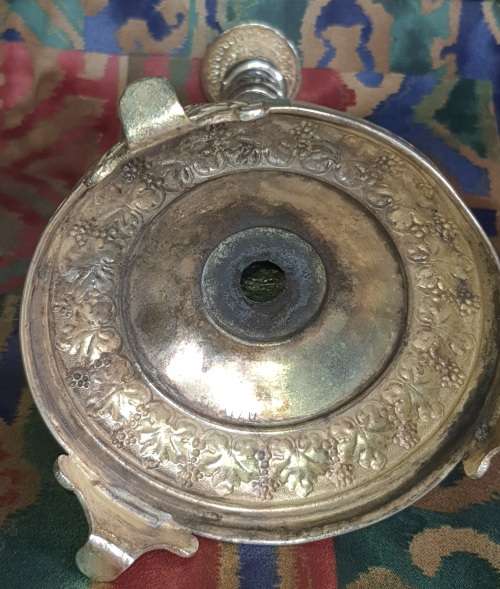 TWO VINTAGE EPNS OR SILVER PLATED VASE AND A ORNATE CANDLE STAND SOLD AS IS