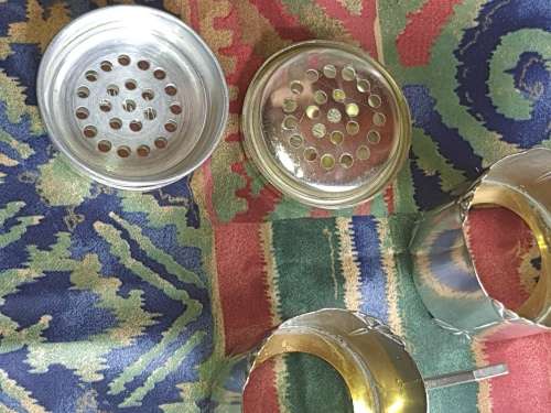 TWO STAINLESS STEEL TEA TUMBLER HOLDERS SOLD AS IS