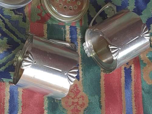TWO STAINLESS STEEL TEA TUMBLER HOLDERS SOLD AS IS