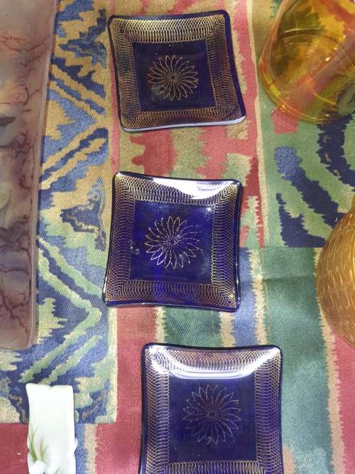 A COLLECTION OF COLOURED GLASS  KITCHENALIA ,