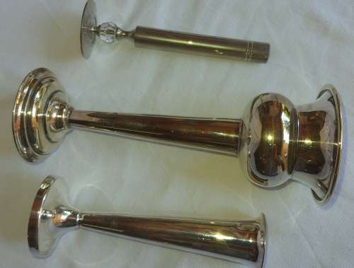 3 SILVER PLATED VASES IN GOOD CONDITION SOLD AS IS