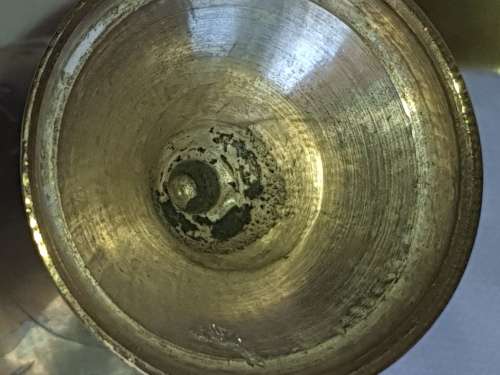 A VINTAGE SET OF 6 SHERRY GOBLETS  SILVER PLATED ON BRONZE SOLD AS IS