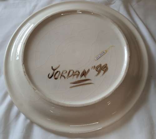A CABIN IN THE WOODS BY JORDAN 99 PORCELAIN WALL PLAQUE SOLD AS IS