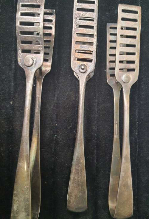3 ANTIQUE STAINLESS STEEL CATERING TONGS