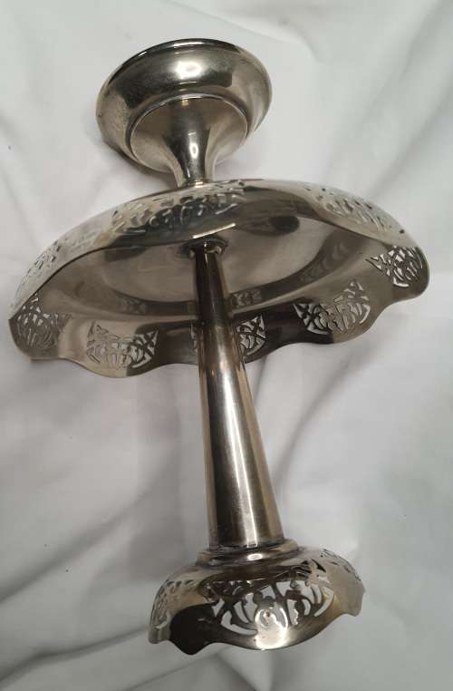 A SILVER PLATED FOUNTAIN STYLE STAND FOR DESERTS OR SWEATS SOLD AS IS