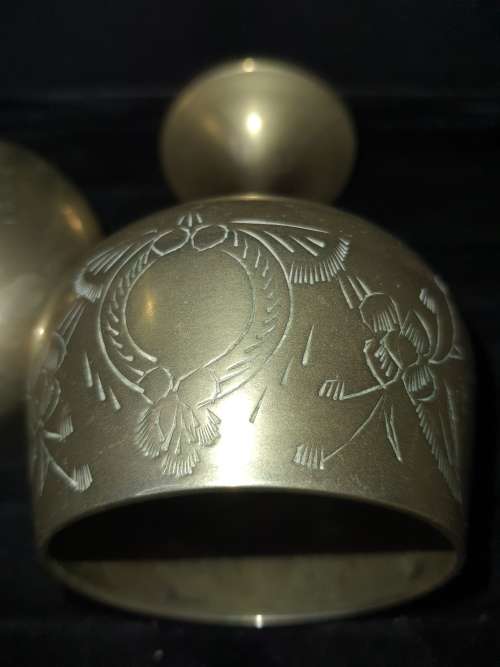 A SET OF VINTAGE BRASS WINE GOBLETS MADE IN INDIA SOLD AS IS