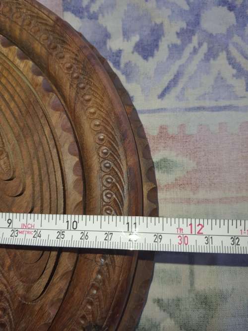 TWO HAND CARVED AFRICAN WOOD COLAPSABLE SERVING BASKET TRAYS IN PERFACT CONDITION SOLD AS IS