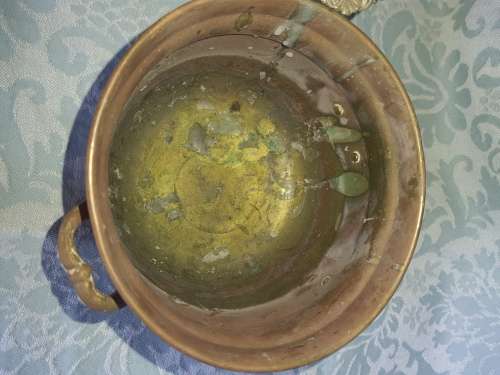 TWO VINTAGE BOWLS OR TABLE TOP FLOWER POTS A BRONZE COPPER AND A SILVER PLATED POT