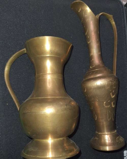 TWO COLLECTORS BRASS ORNAMENTAL JUGS