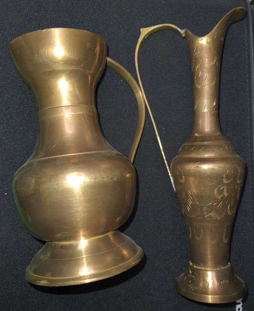 TWO COLLECTORS BRASS ORNAMENTAL JUGS