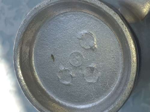 AN ANTIQUE PUTAL BEER MUG MADE IN ENGLAND AND ENGRAVED SOLD AS IS