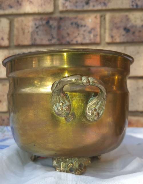 TWO VINTAGE BRASS FLOWERPOTS