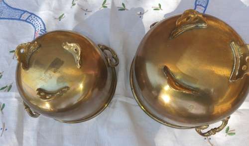 TWO VINTAGE BRASS FLOWERPOTS