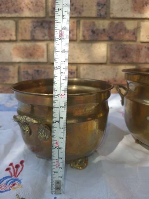 TWO VINTAGE BRASS FLOWERPOTS