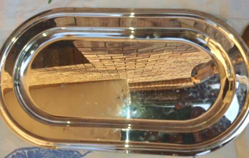 A JOBOT SILVER PLATED TRAY AND A WINE FLUTE SOLD AS IS