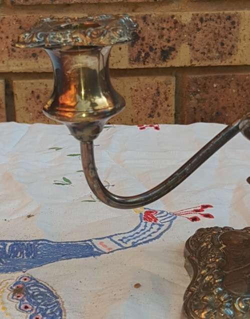 A VINTAGE CANDLABRA THREE CANDLE STAND VICTORIAN STYLE MADE IN CANADA SOLD AS IS