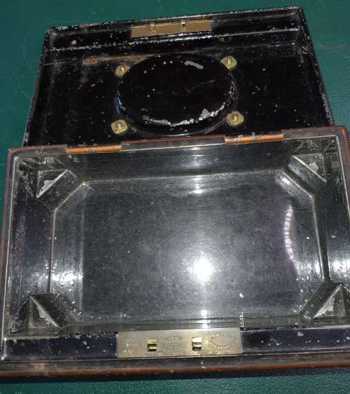 AN ANTIQUE STEEL AND BRONZE JEWELRY BOX NO KEYS  HAND MADE SOLD AS IS