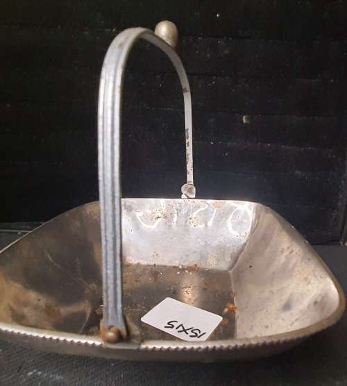A SQUARE SILVER-PLATED SERVING BASKET TRAY SOLD AS IS