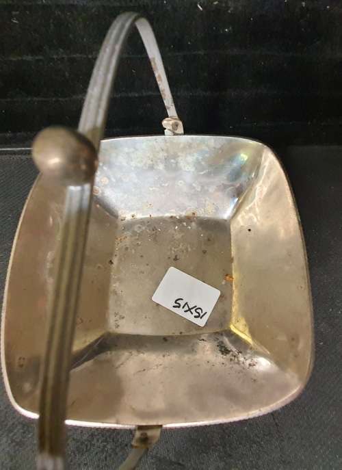 A SQUARE SILVER-PLATED SERVING BASKET TRAY SOLD AS IS