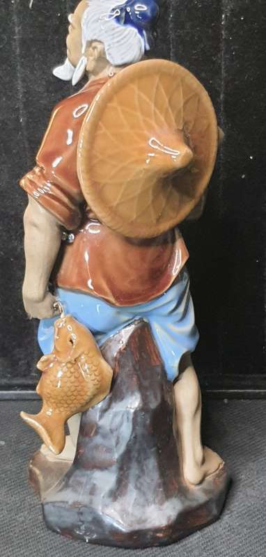 A VINTAGE CERAMIC - PORCELAN CHINESE CARP FISHER MAN IN GOOD CONDITION