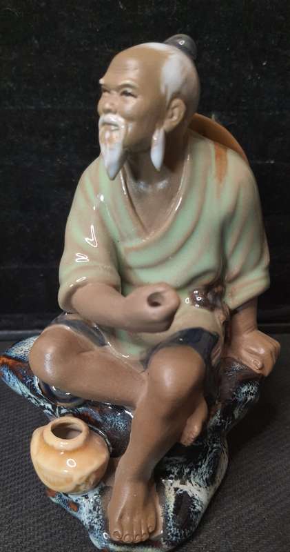 Vintage Chinese Shiwan Ceramic Mud Man Figurine FISHERMAN sold as is
