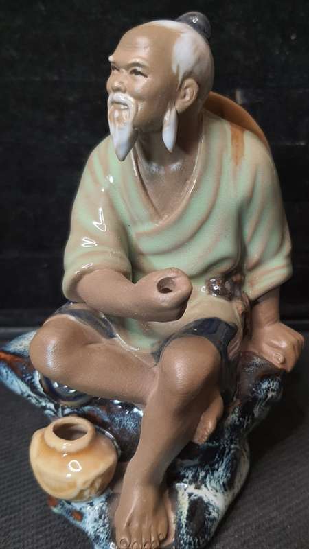 Vintage Chinese Shiwan Ceramic Mud Man Figurine FISHERMAN sold as is