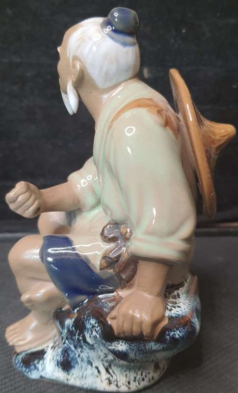 Vintage Chinese Shiwan Ceramic Mud Man Figurine FISHERMAN sold as is