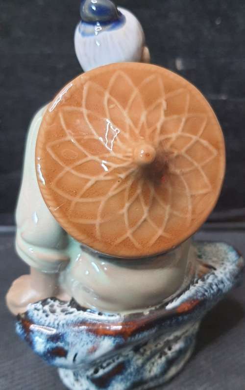 Vintage Chinese Shiwan Ceramic Mud Man Figurine FISHERMAN sold as is