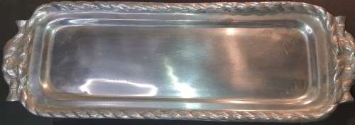 AN ORNATELY CAST ALLUMININM ALLOY OVAL SEVING PLATTER 50X 17CM MADE IN INDIA