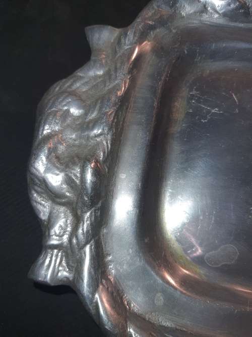 AN ORNATELY CAST ALLUMININM ALLOY OVAL SEVING PLATTER 50X 17CM MADE IN INDIA