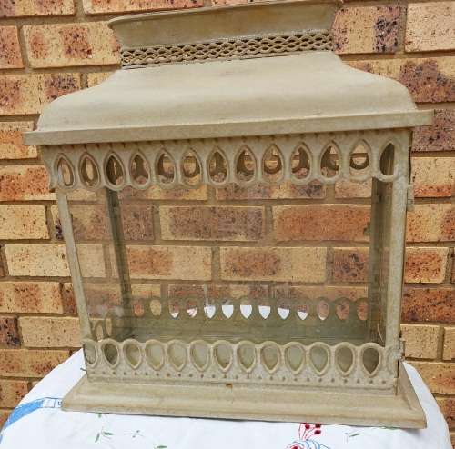 A beautiful off-white tan rustic Edwardian style double candle lantern sold as is