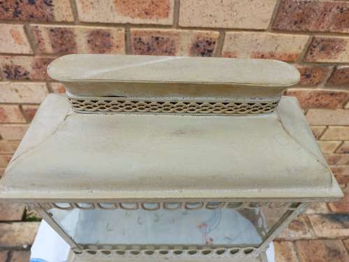 A beautiful off-white tan rustic Edwardian style double candle lantern sold as is