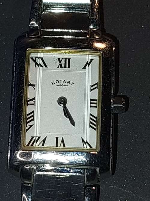 A RARE VINTAGE ROTARY WOMANS STAINLESS STEEL WATCH WITH THE MANUALS AND BOX ALL ORIGINAL