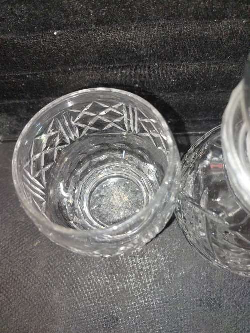 A VINTAGE ENGLISH CRYSTAL DECANTER AND A GLASS