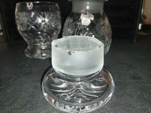 A VINTAGE ENGLISH CRYSTAL DECANTER AND A GLASS