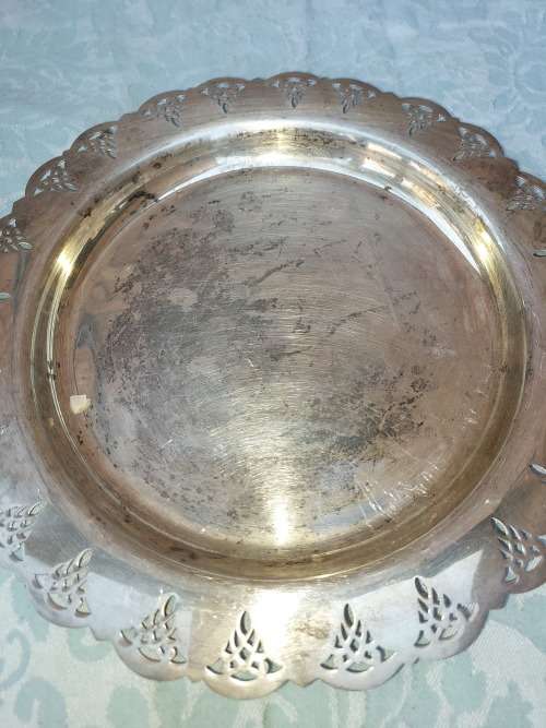 TWO ANTIQUE SILVER-PLATED SERVING TRAYS SOLD AS IS