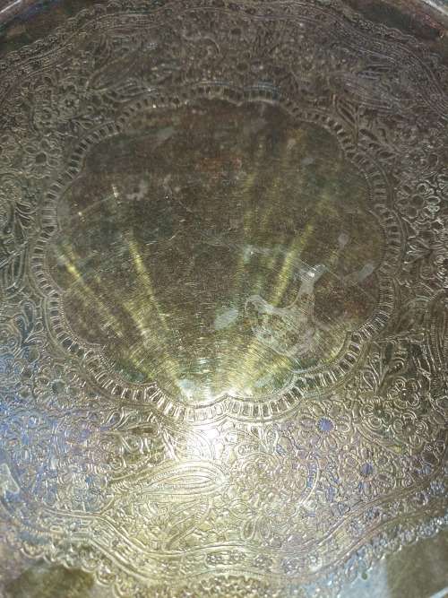 TWO ANTIQUE SILVER-PLATED SERVING TRAYS SOLD AS IS