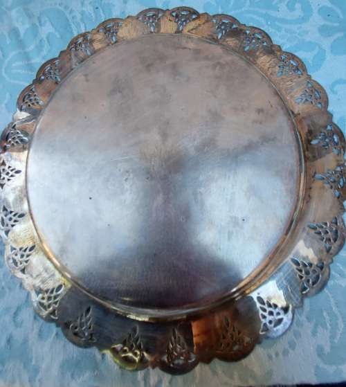 TWO ANTIQUE SILVER-PLATED SERVING TRAYS SOLD AS IS