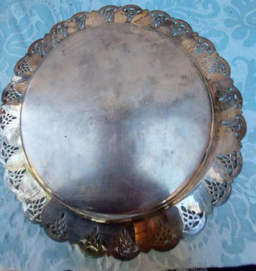 TWO ANTIQUE SILVER-PLATED SERVING TRAYS SOLD AS IS