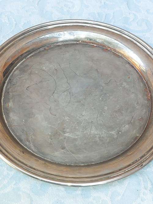 TWO VINTAGE MEDIUM SIZE S/S SERVING TRAYS SOLD AS IS